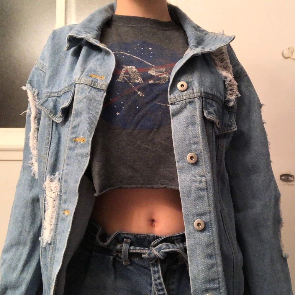 Oversized Distressed Jean Jacket